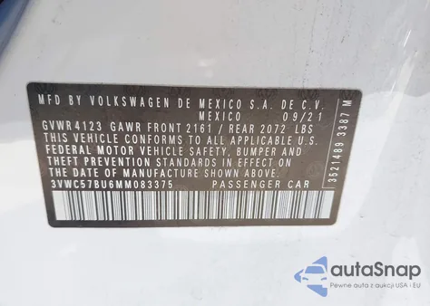 2021 Volkswagen Jetta 1.4T R-Line/1.4T S/1.4T Se from USA, damaged, VIN 3VWC57BU6MM083375